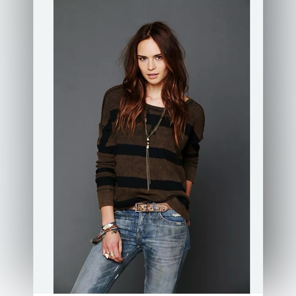 Free People We the Free Acid Striped Thermal Sweatshirt Women’s Size Small - Picture 1 of 11